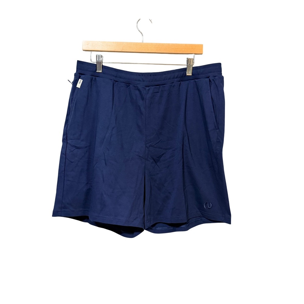 Nero Mens Navy Blue Athletic Shorts Elastic Waist Zipper Pocket Size L 34 Waist